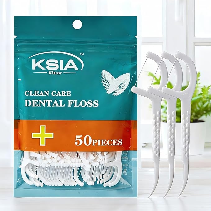 KSIA Klear Dental Floss Picks, 100 Count Tooth Picks Flossers, Dental Floss Cleaner, Dental Flossers for Family, Keep Teeth Clean, Remove Food and Plaque, with 2 Portable Sealed Pouches