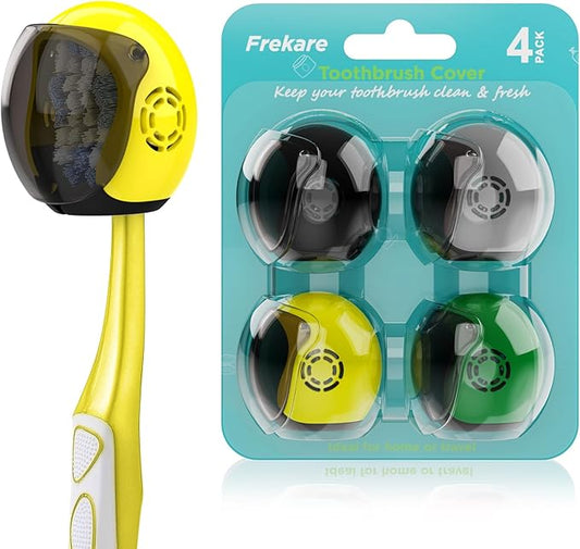 Helmet Toothbrush Covers Caps, Fits Most Manual and Electric Tooth Brushes, 4 Count (Black, Grey, Green, Yellow)