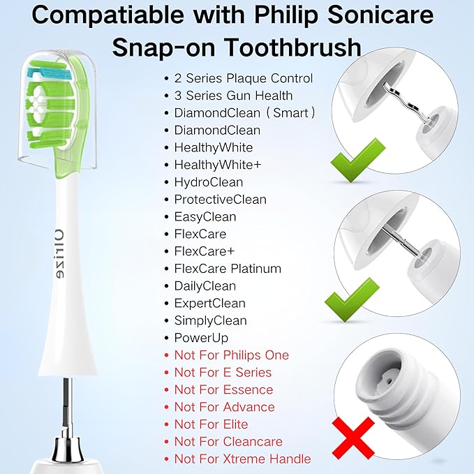 8 Standard Replacement Heads for Philips Sonicare, Click-on Electric Toothbrush Heads with Soft TPE Bumper & Noise Reduction Metal Ring & Tongue Cleaner, Medium Bristles of Dupont