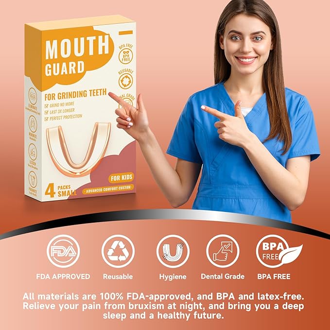 4 Pack Orange Kids Mouth Guard for Teeth Grinding,Comfortable Night Guard,Moldable Child Bite Guard for Clenching Teeth, Mouthguard for Kids