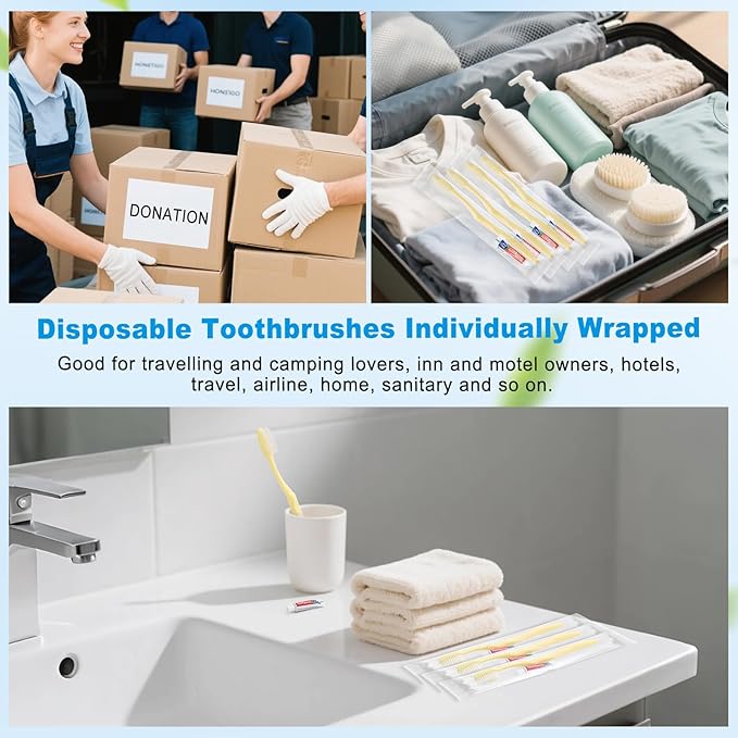 Disposable Toothbrush with Toothpaste Set, Individually Wrapped Soft Bristles Travel Size Manual Toothbrushes Kit in Bulk for Hotel/Travel/ Business/Donation/Homeless/Charity/Camping (30 Pack)