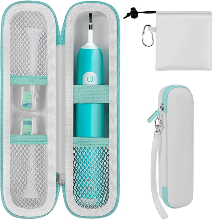 Toothbrush Travel Hard Case Compatible with Oral-B Pro 1000, 2000, 3000, 3500, 1500/ for Philips Sonicare ProtectiveClean 4100 5100 Electric Toothbrush with Mesh Pocket&Carabiner - White (Bag Only)