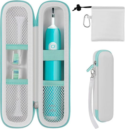 Toothbrush Travel Hard Case Compatible with Oral-B Pro 1000, 2000, 3000, 3500, 1500/ for Philips Sonicare ProtectiveClean 4100 5100 Electric Toothbrush with Mesh Pocket&Carabiner - White (Bag Only)