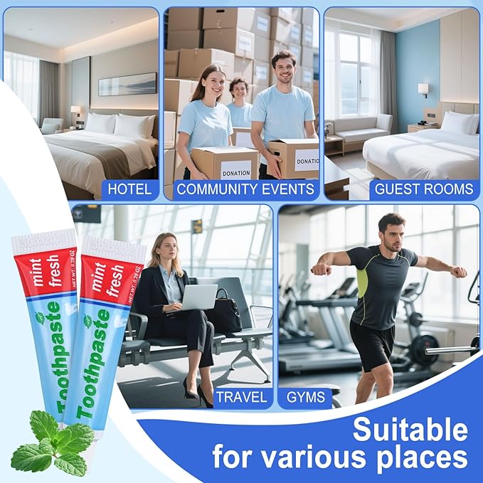 0.28oz Small Toothpaste Travel Size Bulk,Mini Toothpaste Travel,Mint Scent TSA Compliant for Hotel Camping Gym Office School Homeless 360