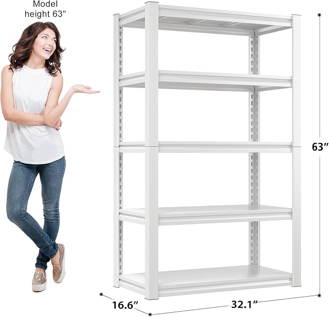 Raybee Garage Shelving Heavy Duty White Garage Storage Shelves 2010LBS Adjustable Heavy Duty Metal Shelving Metal Shelves for Kitchen Pantry 63" X32.1" X16.6", 3 Pack