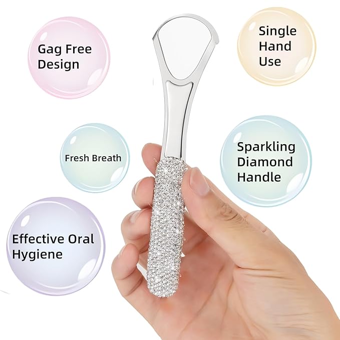 Tongue Scraper Bling Metal Tongue Cleaner for Adults & Kids Diamond Stainless Steel Tongue Scrubber for Oral Care & Hygiene(Blue)