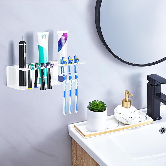 Electric Toothbrush Head Holders, Electric Toothbrush Holders Wall Mounted, Shower Electric Head Holder, Toothbrush and Toothpaste Holder, Tooth Brushing Holder for Bathroom (White, Large)