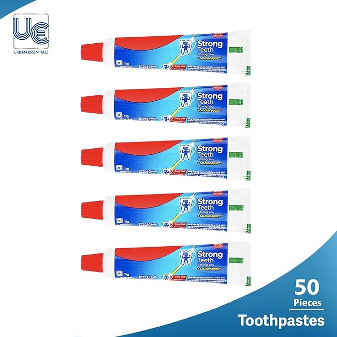 Urban Essentials Bulk Toothbrush(50) Bulk Toothpaste(50) Pack with Covers Premium Quality Individually Wrapped Colorful Toothbrushes Medium Soft Toothbrush Hygienic Cap for Donations, Travel, Hotels