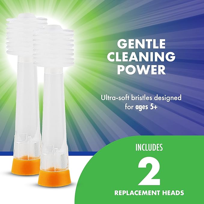 Brilliant Oral Care Kids Sonic Toothbrush Soft Replacement Heads, for Children Ages 5+, Orange, 2 Pack