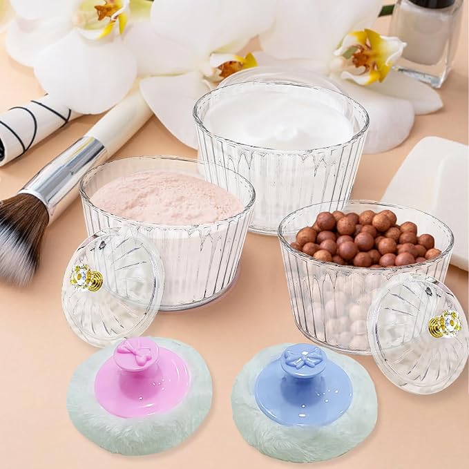 3 Pcs Body Powder Puff and Container, Large Soft Face Body Powder Puff Dish Fluffy for Women