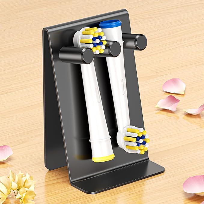Electric Toothbrush Head Holder, Self Adhesive or Desktop Tooth Brushing Holder, Wall Mounted Toothbrush Holders Shower Bathroom, Tooth Brush Holder Organiser (Black, Small)