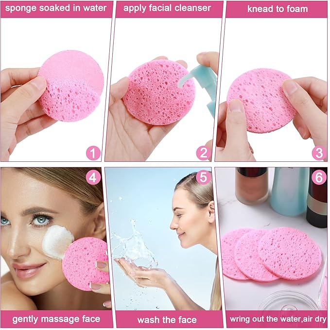 50 Pcs Compressed Facial Sponges Facial Makeup Natural Cosmetic Spa Sponges for Women Cleansing, Exfoliating Mask, Makeup Removal, Dead Skin, and Dirt, Travel Essentials(Pink)