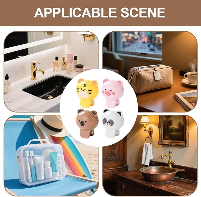 Toothbrush Protector Cap - Set of 4 Covers, Decorative Bathroom Gadgets | Hygienic Bristle Guard for Family Shared Sink