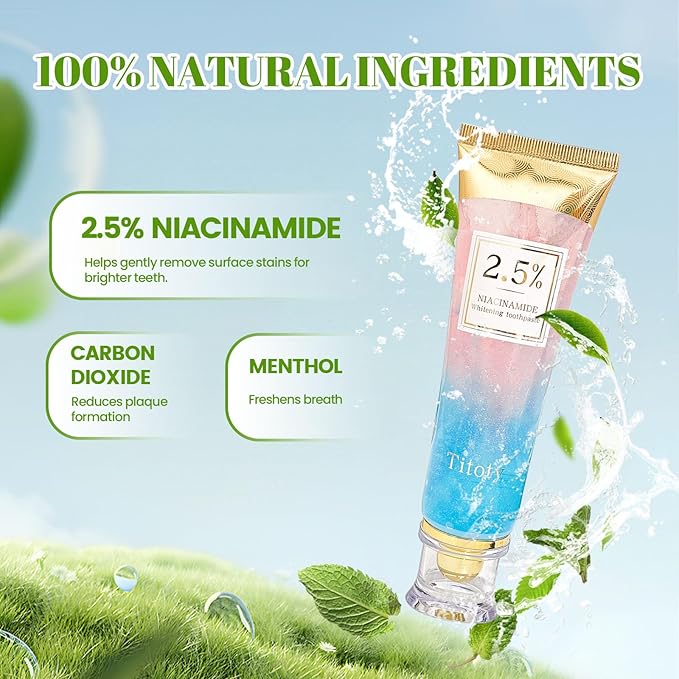 2pcs Niacinamide Whitening Toothpaste, 2.5% Niacinamide Intensive Whitening Toothpaste with Natural Gentle Care Deep Stain Removal Clean Mint Flavor, Improves Gum Health, Fresh Breath (2)