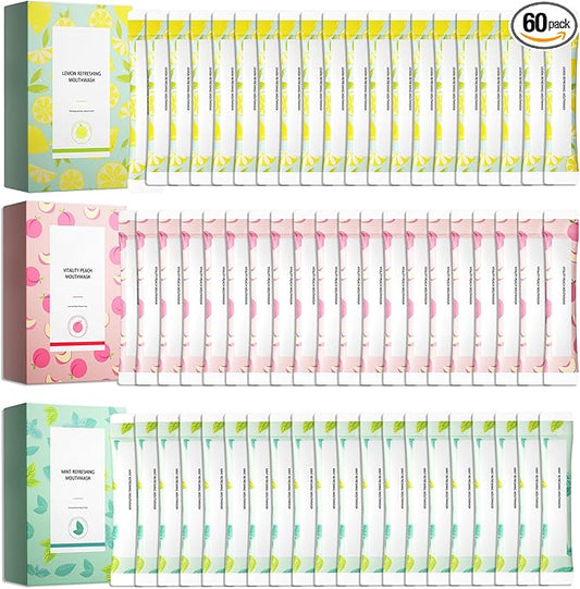 Travel Size Mouthwash,Mini Mouthwash Travel Size Bulk Portable Mouth Wash Set,Individual Small Travel Mouth Wash Packets for Fresh Breath(Pack of 60) A10