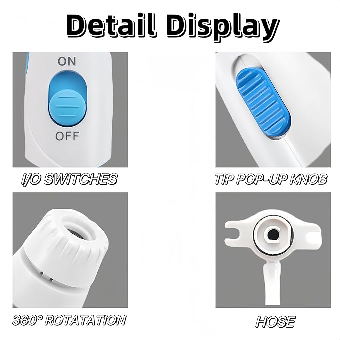 Replacement Hose and Handle Parts Compatible with Waterpik Replacement Parts - Waterpik Water Flosser WP-100 WP-300 WP-660 WP-900 Series Oral Irrigator, Oral Hygiene Accessories(Slide Switch, White)