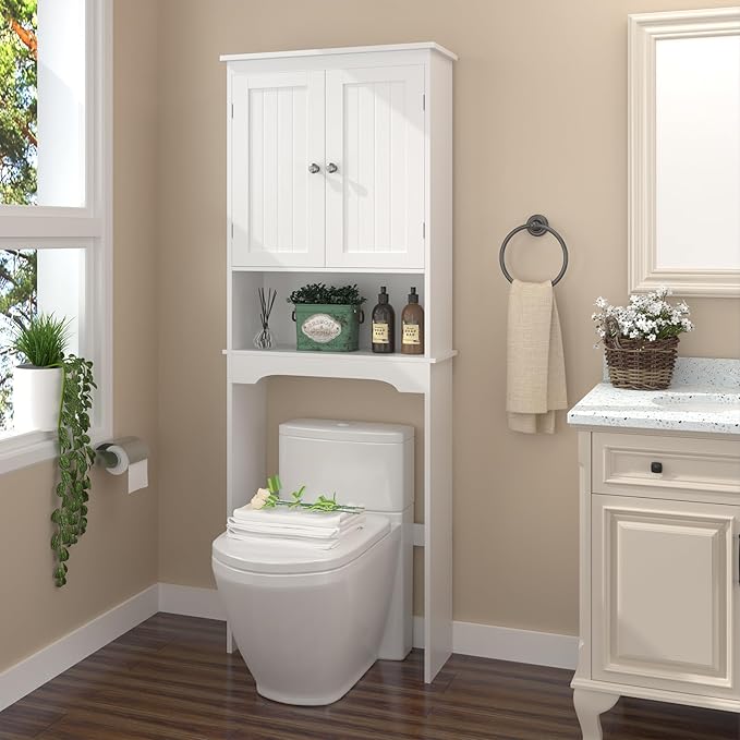 Over The Toilet Storage Cabinet with 3-Tier Shelves,Space-Saving Bathroom Organizer Rack Freestanding Shelf Unit for Bathroom (1-1)