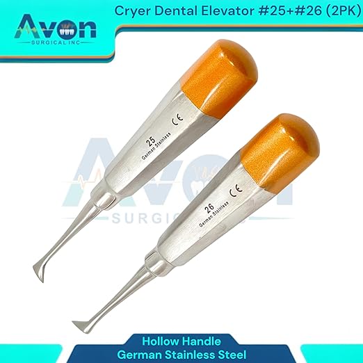 Root and Tooth Extraction Dental Cryer Elevator Pick, Sharp Angled Tip, Color-Coded Handle Ends | Autoclave-Safe German Stainless Steel Dental Instruments (2, #25+#26 Cryer - Set)