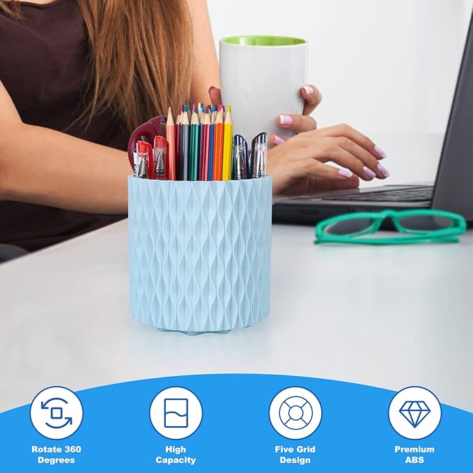 Makeup Brush Holder Organizer - 360° Rotating, 5-Slot Brush Cup for Cosmetics, Lipsticks, Pens | Vanity & Desk Organizer (Light Blue)