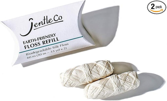 Biodegradable Silk Floss Refill - Earth Friendly, Unflavored, Plastic-Free, Zero-Waste, for Refillable Floss Dispenser, 66 yd (30 m / 33 yd x 2 Spools)
