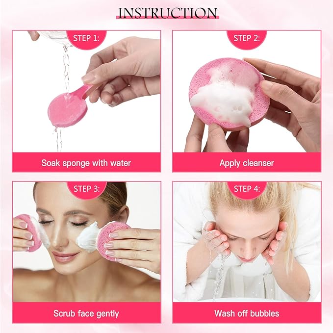 Patelai 120 Pieces Compressed Facial Sponge for Estheticians Face Makeup Removal Cleansing Sponge Pad Exfoliating Spa Wash Round Facial Cleansing Pads Supplies(Pink)