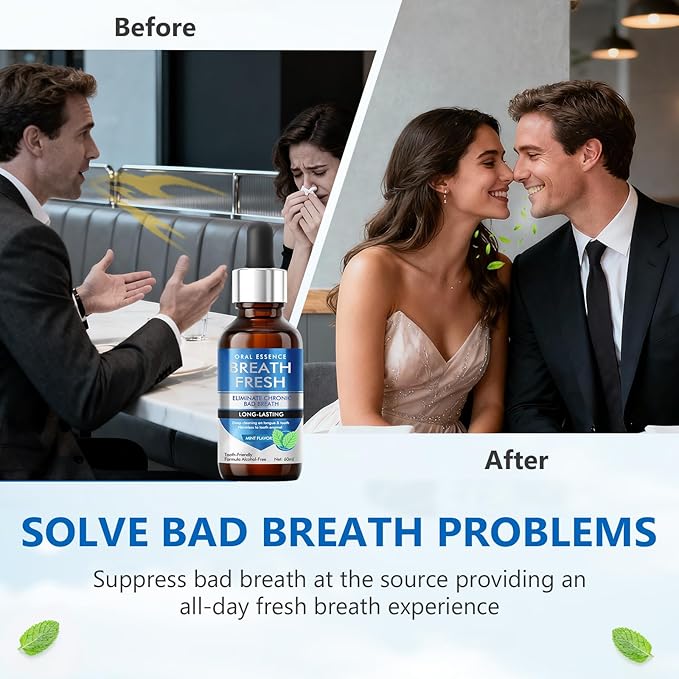 Bad Breath Treatment for Adults, Breath Drops for Fresh Breath, Fast-Acting, Long-Lasting, Natural, Alcohol-Free, Boosts Confidence for Socializing, 60ML