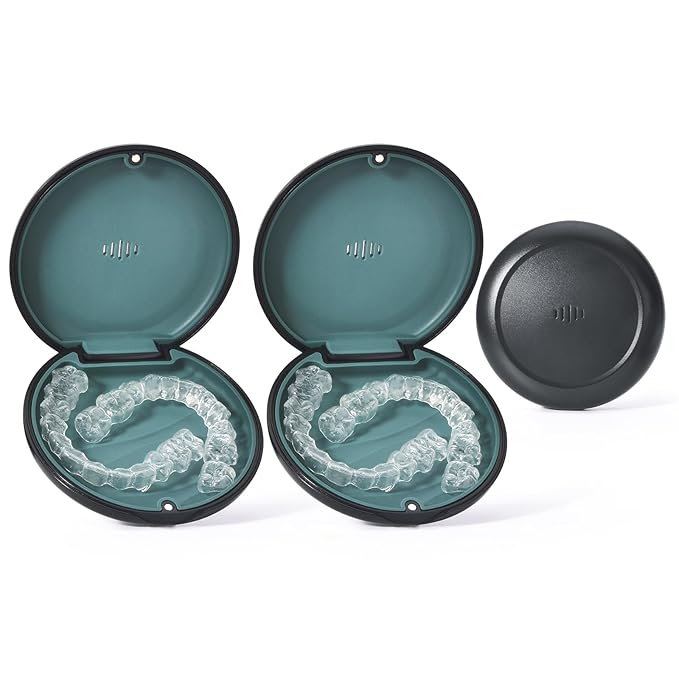 2 Pack Retainer Case Ultra-slim Aligner Case with Vent Holes Removable Inner Tray Silicone for Easy Cleaning (2Pack Blue Green)