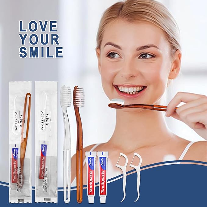 10pcs Disposable Toothbrushes with Toothpaste Floss Individually Wrapped, 2 Color Disposable Toothbrush Bulk, 10g Toothpaste, Dental Floss Pick for Homeless,Airbnb,Hotel,Guest