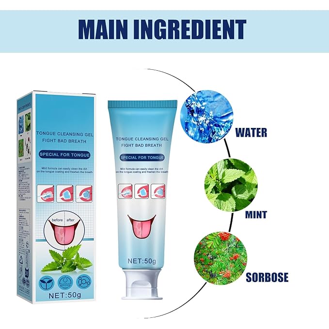 Tongue Cleaner Kit, Tongue Scraper Gel with Brush, Fresh Breath Tongue Cleaning Care for Adults, Fights Bad Breath, Easy-to-Use Tongue Coating Cleaner for Daily Oral Hygiene