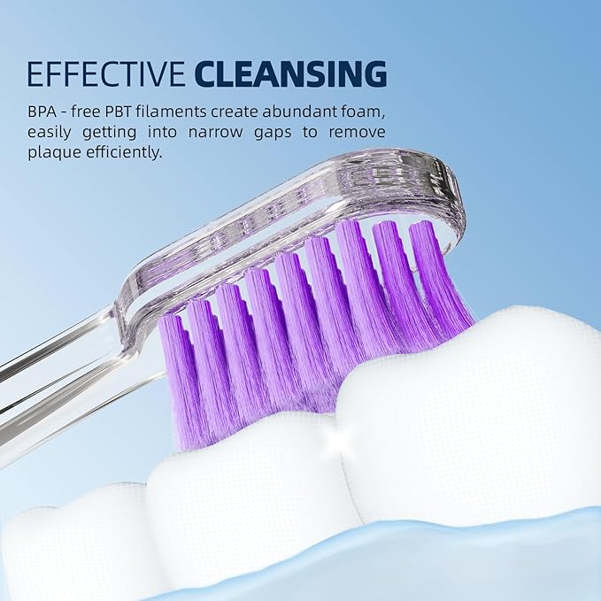 10PCS Dentist-Recommended Soft Crystal Toothbrushes for Adults,Ultra-Soft Bristles Manual Toothbrush Pack for Gentle Plaque Removal & Gum Care, Includes （4 Colors）