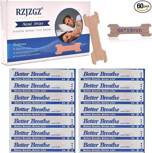 RZJZGZ Large Breathe Improve Nasal Strips to Reduce Snoring Works Instantly to Improve Sleep, Relieve Nasal Congestion Due to Colds & Allergies (60 Pack)