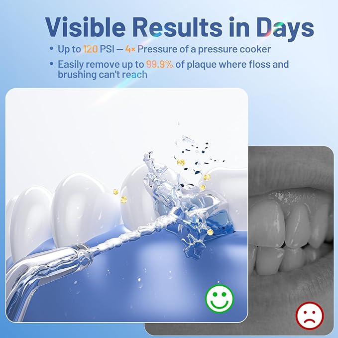 Portable Water Flosser for Teeth Cleaning - Cordless Dental Pick Electric Oral Irrigator for Travel, Kids, with 3 Modes 8 Pressure Settings, 2 Tips, 150ML, Mini Size, IPX7, Gradient Blue