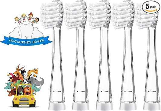 TEETECK 5 Pack Kids Toothbrush Replacement Heads Compatible with SEAGO- 513/977/EK6,Compatible with Brush-Baby WildOnes/KIDZSONIC（Not BabySonic Series）,Compatible with Dada-Tech-BB1/977/K6