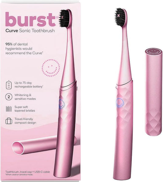 Burst Curve Sonic Electric Toothbrush for Adults (Blush Pink) | Slim Travel Brush with Cover | Ultra Soft Bristles | Up to 2 Month Rechargeable Battery | Two Modes & Timer