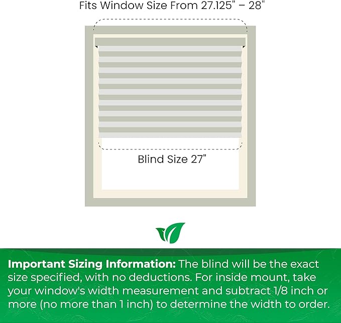 CALYX INTERIORS Cellular Honeycomb Shade, Light Filtering, Cordless, 3/8" Single Cell, 27" W x 60" H, White