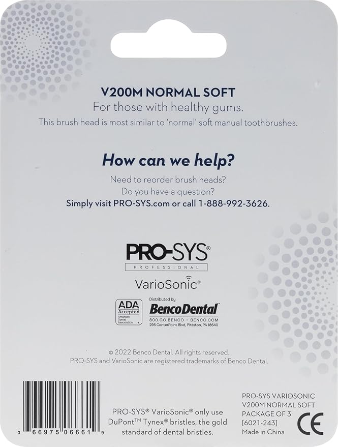PRO-SYS® Black VarioSonic® Electric Toothbrush Replacement Head (V200M Normal Soft), Burst Brush Head, Pack of 3
