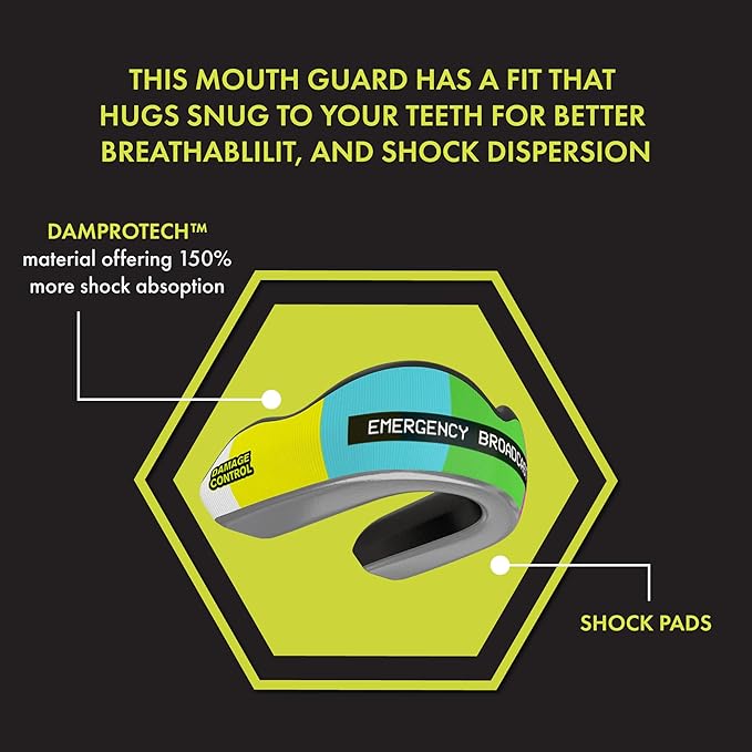 DAMAGE CONTROL Extreme Impact Mouth Guard – Sports Mouthguard for Boxing, MMA, BJJ, Hockey, Rugby, Lacrosse, & More – Mouthpiece for Teeth & Jaw Protection, Youth & Adults (Youth, Emergency Broadcast)