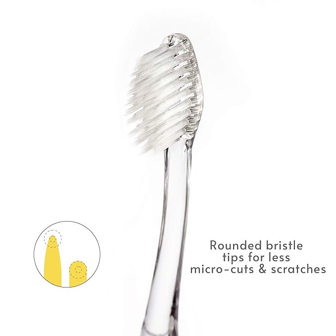 Nano-b Manual Toothbrush for Adults with Sensitive Gums, Silver Soft/Medium Bristles, Travel Case, Blue