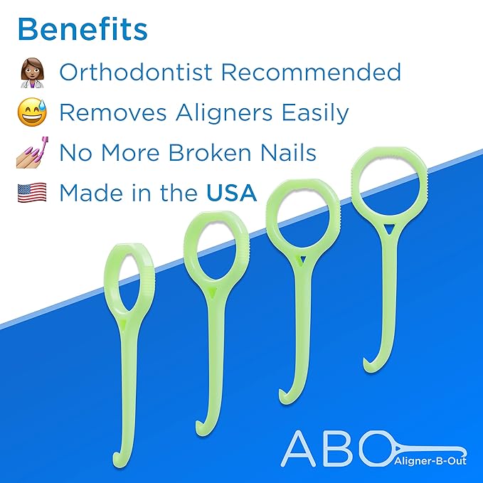 Aligner-B-Out v2 | Groovy Green 4 Pack | Invisalign Remover Tool & Aligner Remover Tool For All Aligners & Removable Retainers | Orthodontist Recommended Invisalign Accessories