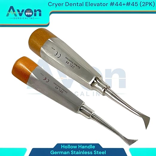 Root and Tooth Extraction Dental Cryer Elevator Pick, Sharp Angled Tip, Color-Coded Handle Ends | Autoclave-Safe German Stainless Steel Dental Instruments (2, #44+#45 Cryer - Set)