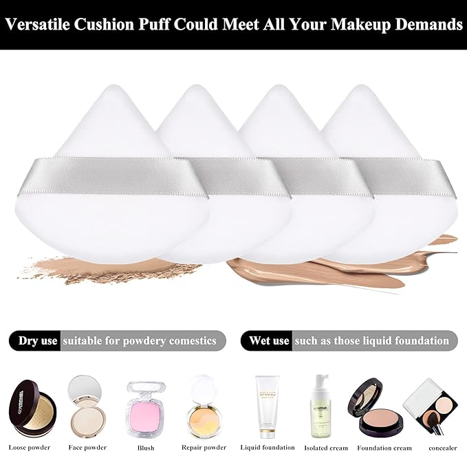 Maitys 12 Pieces Powder Puff Triangle Face Makeup Cosmetic for Loose Powder Soft Body Washable Reusable Foundation Sponge Mineral Wet Dry Makeup Tool for Women(Small,White)