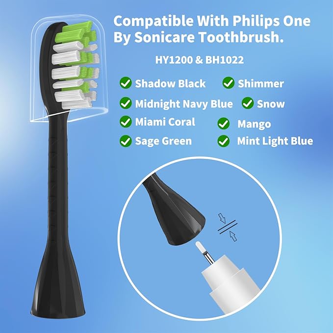 Toothbrush Replacement Heads Compatible with Philips One Series Sonicare Rechargeable Toothbrush HY1200/06 BD1003/AZ, 10 Pack Replacement Heads, Soft Bristles, Black