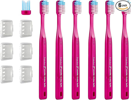 Orthodontic Toothbrush for Braces [6 Packs] V Trim Cutting American Bristles Braces Toothbrush for Brackets and Wires Cleaning (Shark Ortho Soft, 6 Pack)