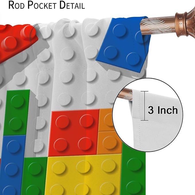 Building Blocks Toy Curtain Rod Pocket Children's Nursery Abstract Outline Colorful Plastic Toy Brick Geometric Print Pattern Curtain Boys Girls Bedroom Playroom 2 Panels 63x63in