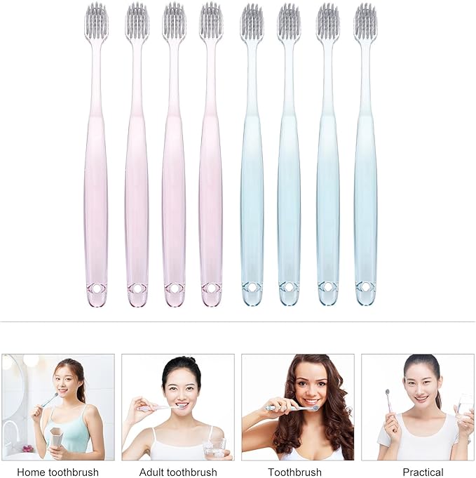 SMASOLO Crystal Toothbrush Set 6Pcs with Silver Ion Soft Bristles Wide Head Oral Care Toothbrushes for Adults Travel Use (Green Pink, 3Pcs Each)