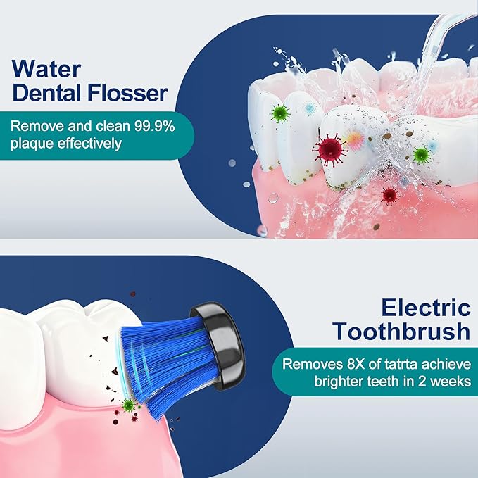 Water Dental Flosser and Electric Toothbrush Combo - Portable Oral Clean Kit for Teeth Cleaning, Braces & Gums Care