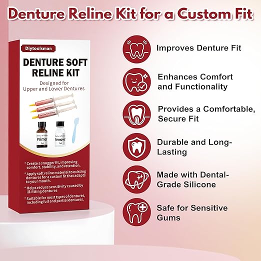 Upper and Lower Denture Soft Reline Kit – Ideal for Loose, Ill-Fitting Dentures | Denture Reline Kit for Custom Fit, Long-Lasting Comfort and Stability