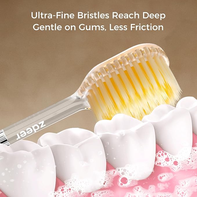 Ultra Soft Manual Toothbrushes for Adults Sensitive Gums– Eco-Friendly Aluminum Alloy+ABS Handle with 6 Replaceable Gum Care Heads, Gentle Wide Bristles for Sensitive Teeth & Gums