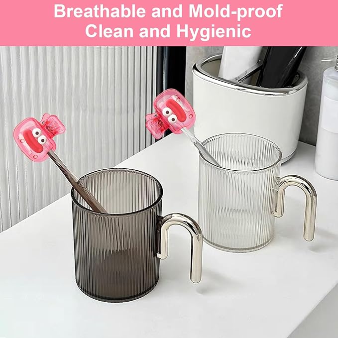 Upgrade Travel Toothbrush Head Covers Toothbrush Protector Cap Brush Pod Case Protective Portable Plastic Clip for Household Travel, Bathroom, School, Camping, Business (P, 4 Pack)