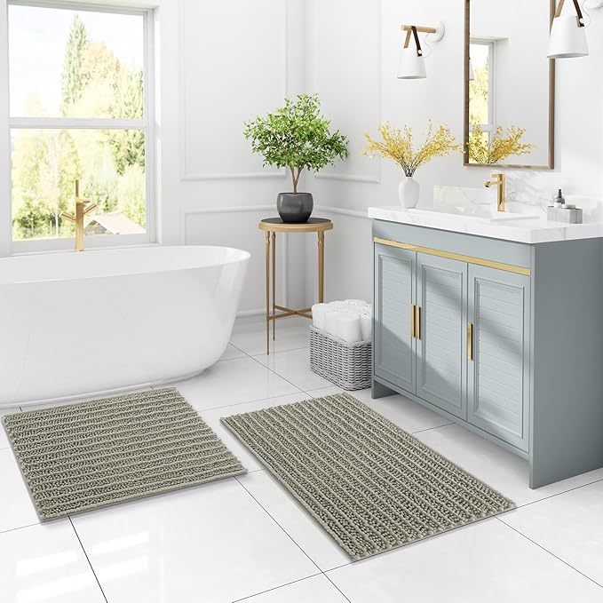 Arotive Luxury Chenille Bathroom Rug Mat, Extra Soft Thick Absorbent Shaggy Bath Rugs, Non-Slip Machine Wash Dry, Plush Bath Mats for Bathroom, Shower and Tub, 47x24, Warm Taupe